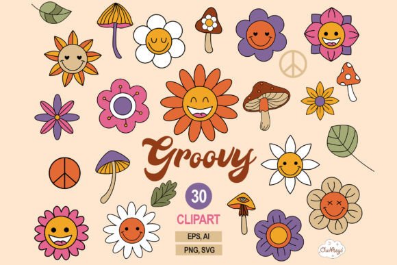 Download Retro Flowers Clipart, Hippie Flowers - Retro Collection