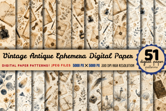 Download Vintage Antique Ephemera Digital Paper - Ephemera Collection