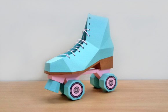 Download Retro Roller Skate 3D Paper Sculpture Craft - Retro Collection