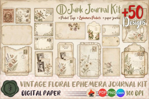 Download Vintage Floral Ephemera Journal Kit 50+ - Ephemera Collection