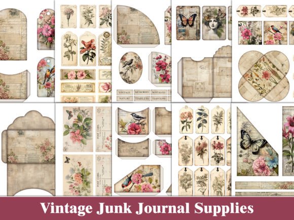 Download Vintage Junk Journal Kit Floral Ephemera - Ephemera Collection