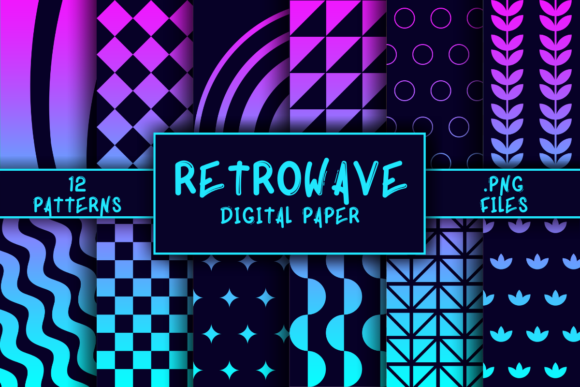 Download Retrowave Pattern Digital Paper - Retro Collection