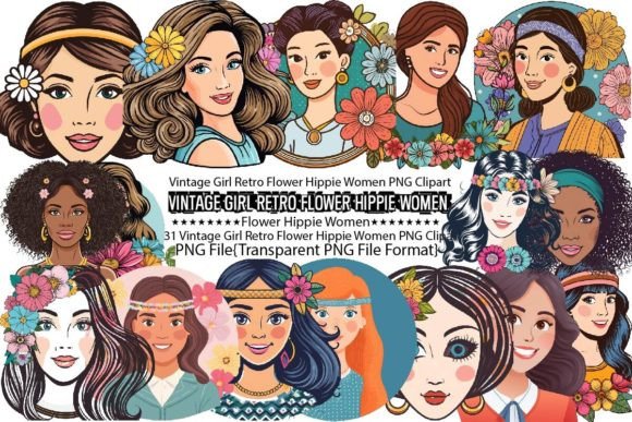 Download Vintage Girl Retro Flower Hippie Women - Retro Collection