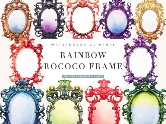 Download Watercolor Rainbow Rococo Frames Clipart - Rococo Collection